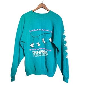 Vintage ski resort sweatshirt kids XL teal white and pink 90s